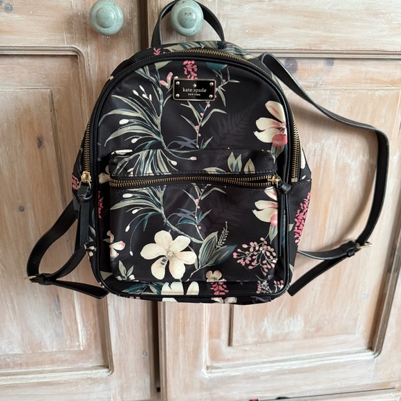 kate spade Handbags - Kate Spade Black Floral Backpack Bag Purse Bag